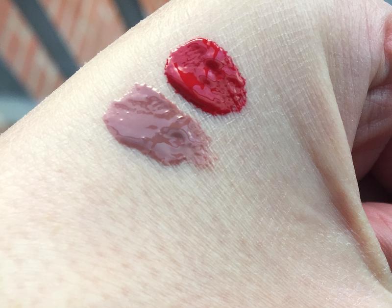 My Red matte (R) with Vintage Nude gloss (L) in natural daylight