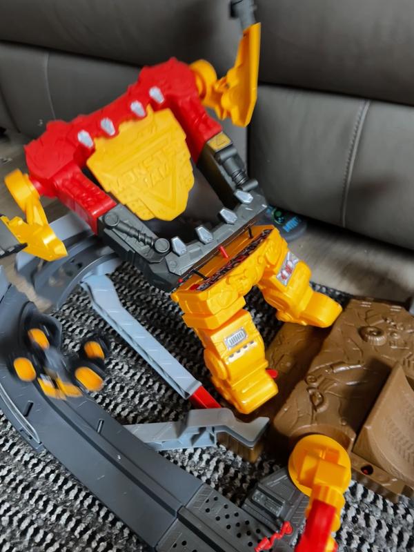 Falls down before it gets a chance to go down the ramp