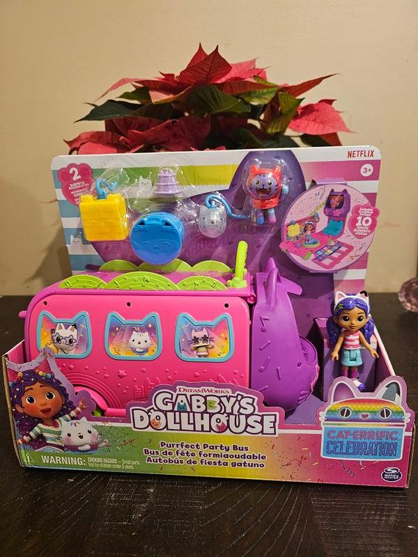  Gabby's Dollhouse Celebration Party Bus Playset with Gabby & DJ  Catnip Toy Figures and Dollhouse Accessories, Kids Toys for Ages 3 and Up :  Toys & Games