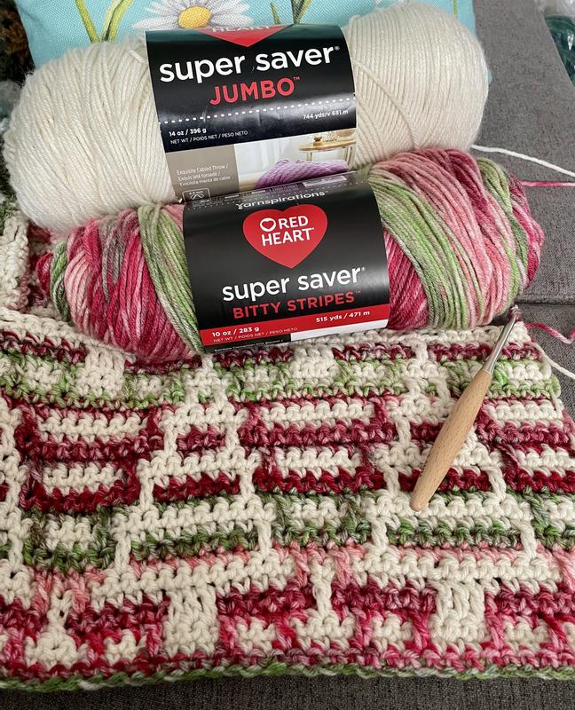 Free Intermediate Red Heart Sunrise Forest Mosaic Crochet Blanket