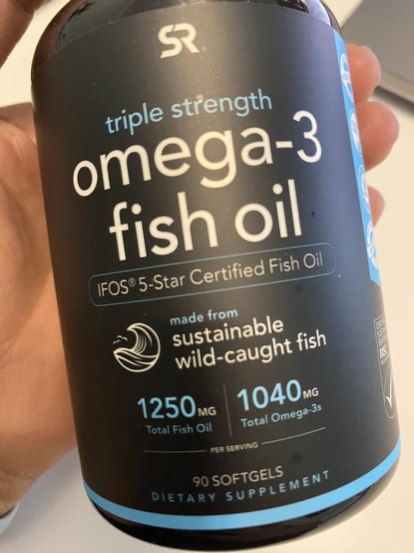 Sports Research Triple Strength Omega 3 Fish Oil - Burpless Fish Oil  Supplement w/EPA & DHA Fatty Acids from Wild Alaskan Pollock - Heart, Brain  
