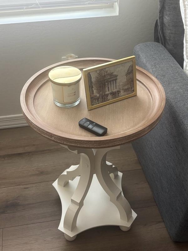 COZAYH Round Rustic Wooden Accent Tray Top Nightstand Side Table White ...