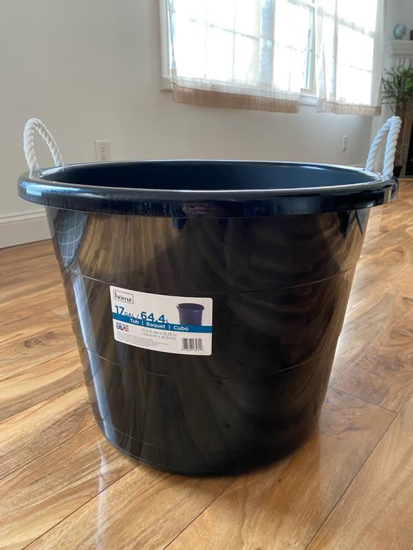 Plastic 17 Gal. Utility Storage Bucket Tub with Rope Handle, Black, 4-Pack