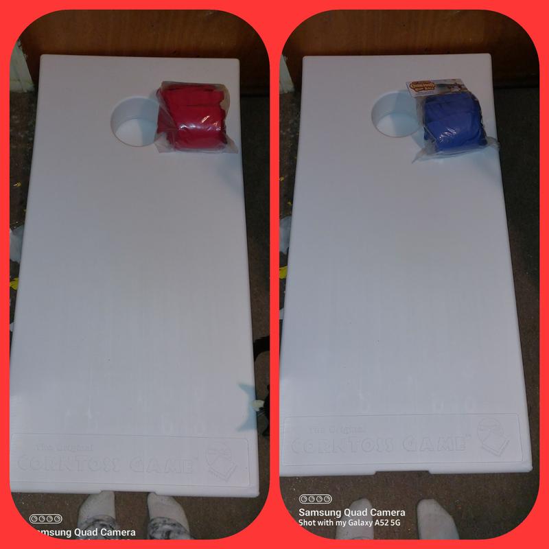 White board red and blue collage