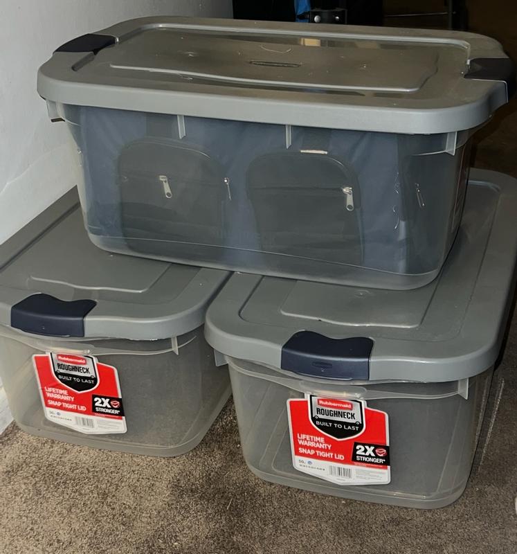 Roughneck Clear Storage Bin, Break-Resistant, Stackable, 50 Qt