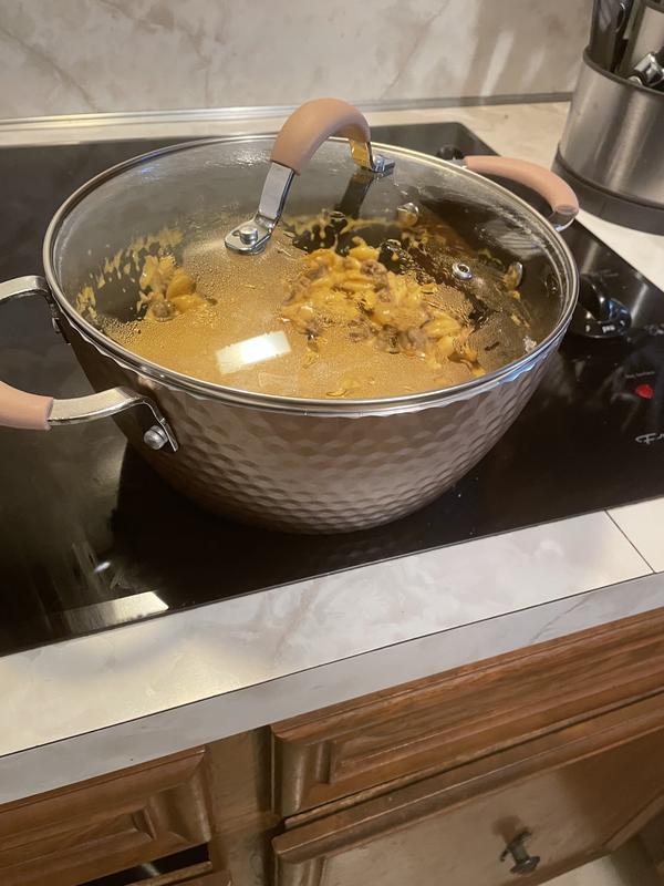 Notice the coating on the sides to pick up the pot and on the handle of the lid.