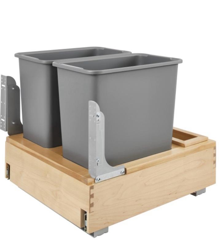 35 QT Silver Double Bin Trash Can Pull Out