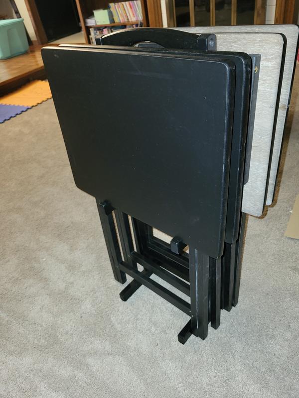 PJ Wood Folding TV Tray Tables with Compact Storage Rack 5 Piece