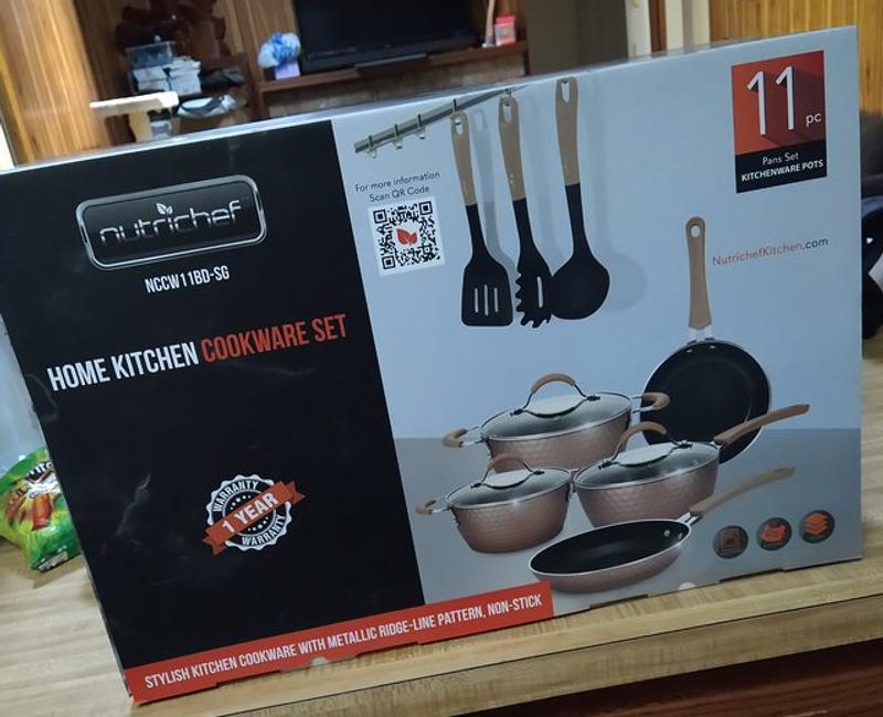 Nutrichef Diamond Home Kitchen Cookware Set 11 Piece Nonstick, Gray