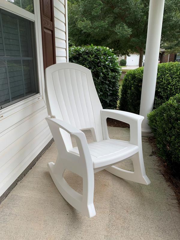 White HDPE Frame Rocking Chair with Solid Seat in the Patio Chairs