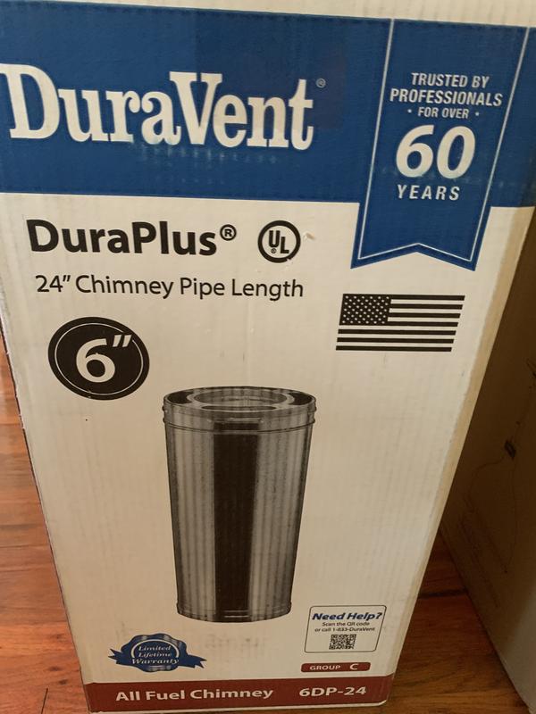 DuraVent 6DP-36 DuraPlus 36 x 6 Inch Galvanized Steel Triple Wall Wood  Burning Stove Pipe Connector to Vent Smoke/Exhaust, Silver