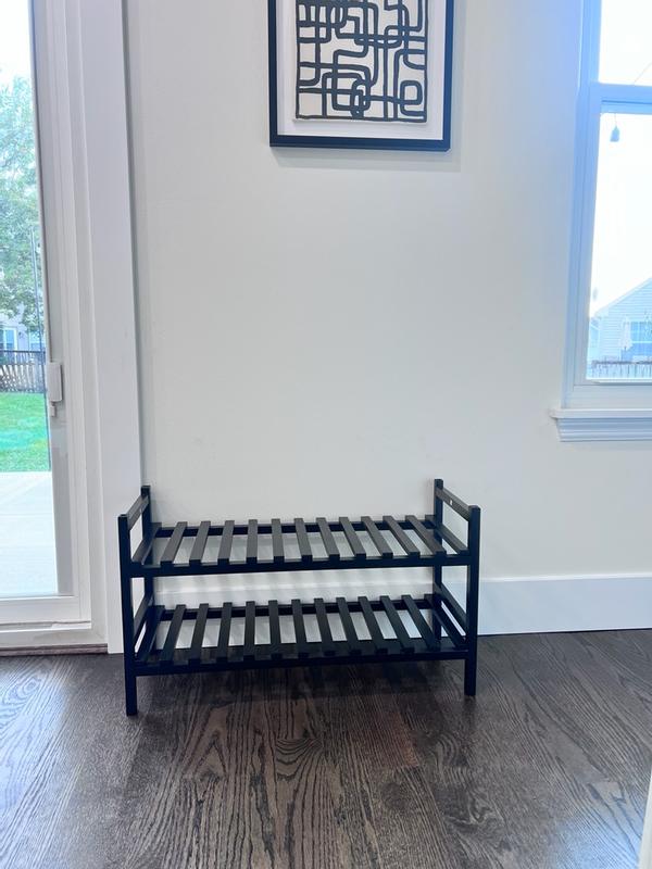 PJ Wood Stackable Wood Shoe Rack Organizer Shelf Closet Entryway ...