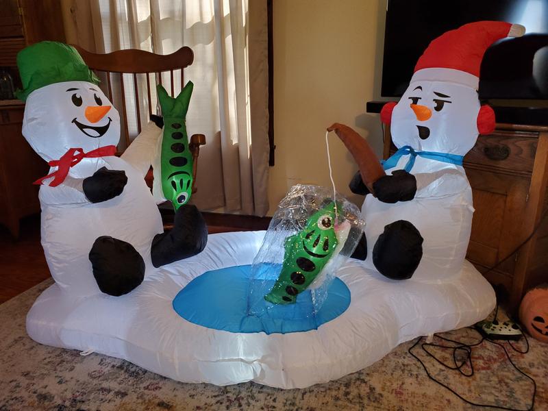 7 Foot Inflatable hot Swirling Lights Snowman with Tipping Hat Decoration