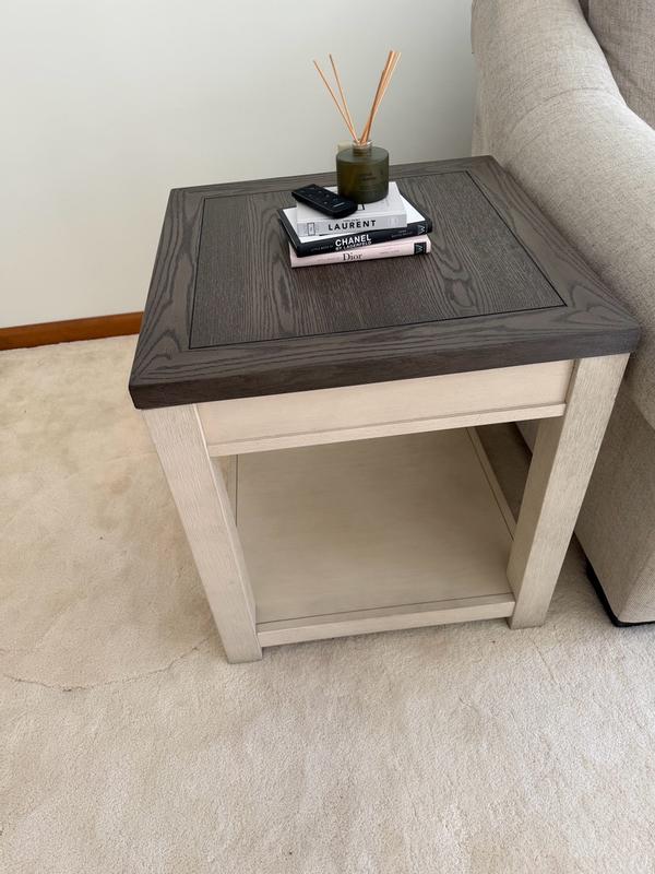 ROME + OAK Tate Farmhouse Wood End Table with Shelf Weathered Brown and ...