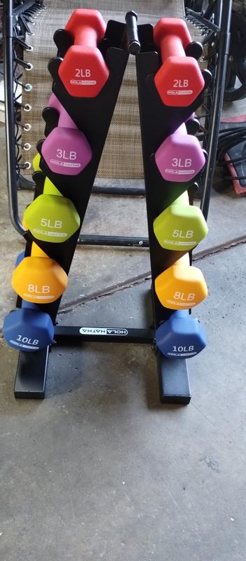 HolaHatha 2, 3, and 5 Pound Neoprene Dumbbell Free Weight Set with Rack 