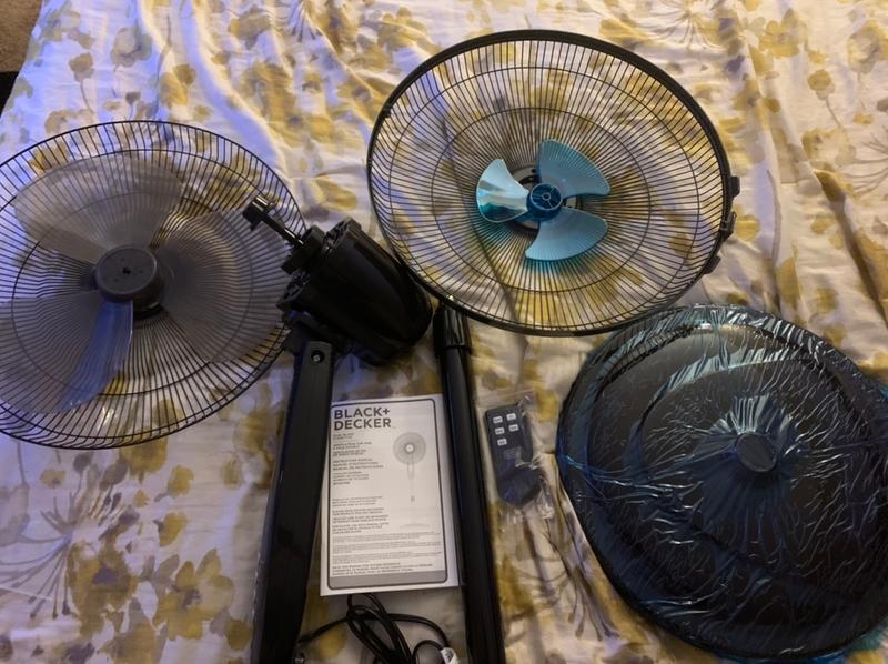 BLACK+DECKER BFSD116B 16 Oscillating Dual-Blade Stand Fan with Remote,  Adjustable Height, Black