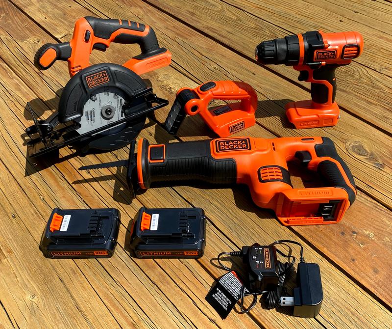 BLACK+DECKER 20V MAX Power Tool Combo Kit, 4-Tool Cordless Power Tool Set  with 2 Batteries and Charger (BD4KITCDCRL) 