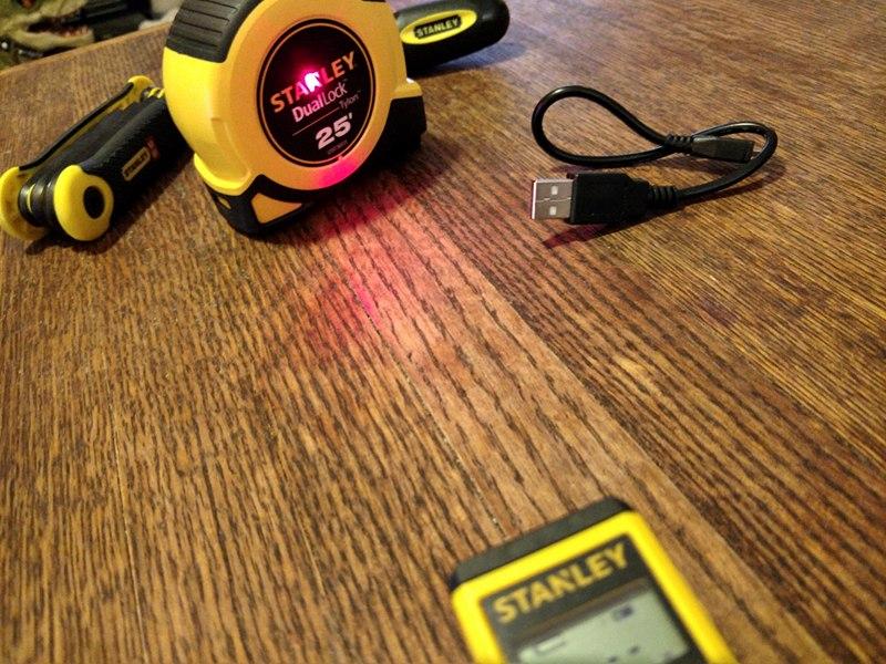Stanley 30 ft Pocket Laser Distance Measurer Close - Showing Laser Light