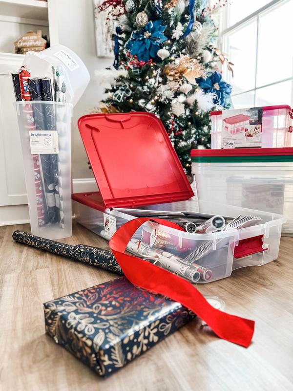 Sterilite 2Layer Red Ornament Storage Box, Transparent Storage Box