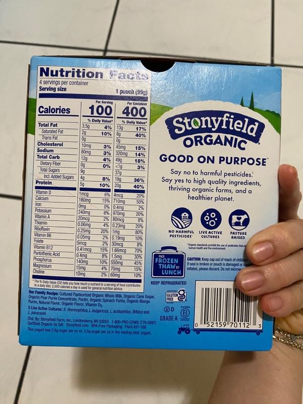 Stonyfield Organic Kids Pear Spinach Mango Whole Milk Yogurt