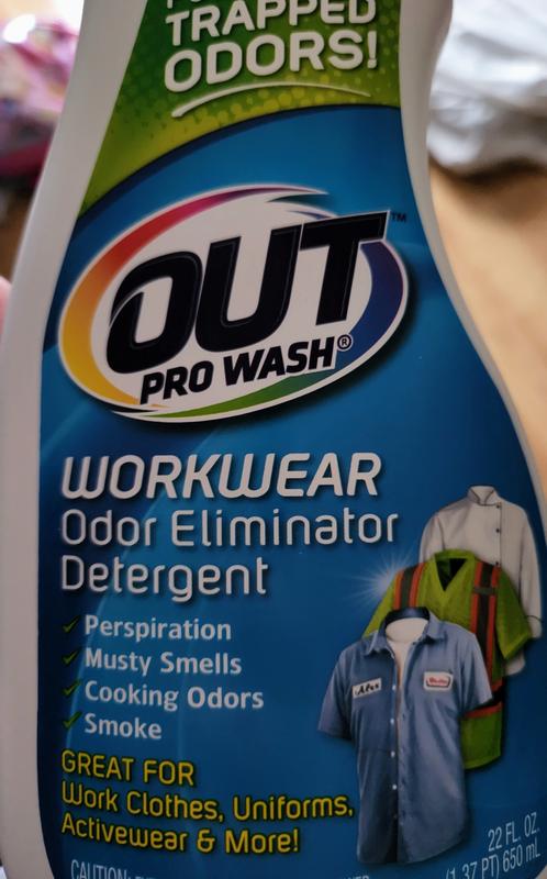 OUT ProWash Workwear Odor Eliminator and Stain Remover Laundry Detergent,  Great for Work Clothes, Uniforms, Active Wear, and More, 22 Ounce Bottle