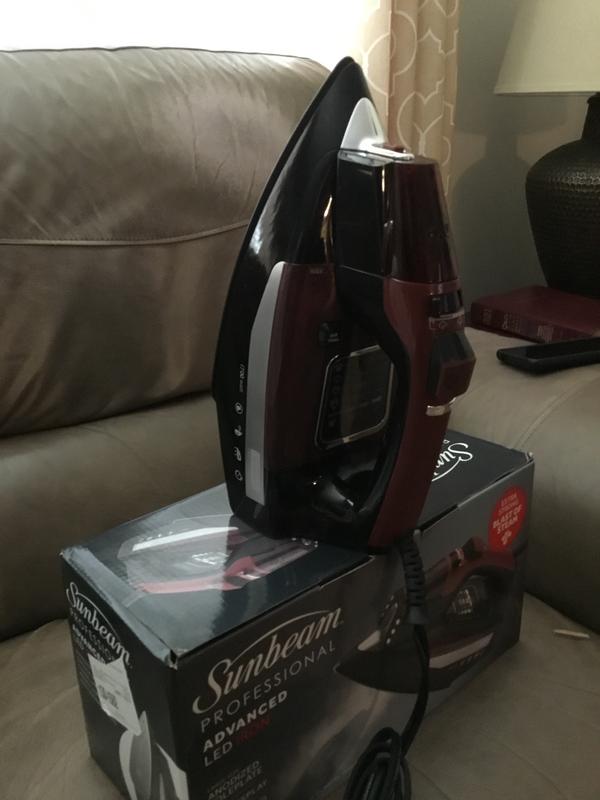 Sunbeam Professional 1700W Digital Steam Iron, Multi-Color LCD Display  Screen, Retractable Cord, Black and Red Finish 