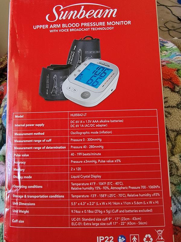 Sunbeam Automatic Upper Arm Blood Pressure Monitor With Voice