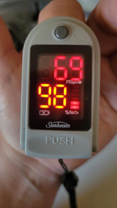 Sunbeam Fingertip Pulse Oximeter - reading