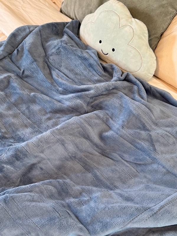 Heated Throws: Microplush Extra-Long Blue Corduroy Throw | Sunbeam