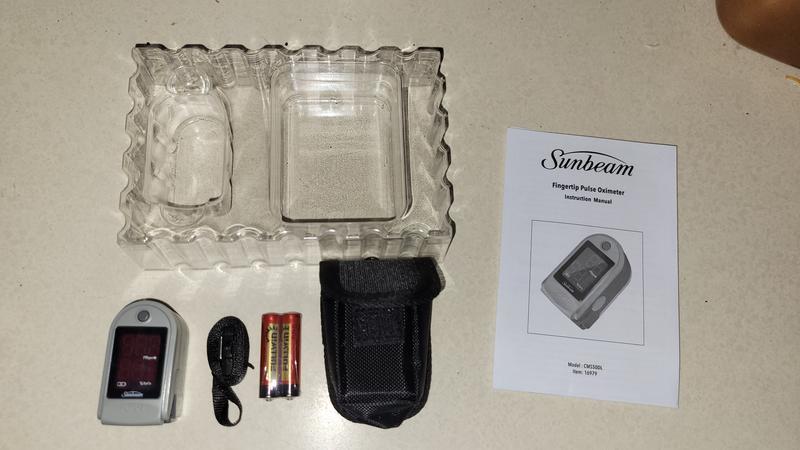 Sunbeam Fingertip Pulse Oximeter - package contents