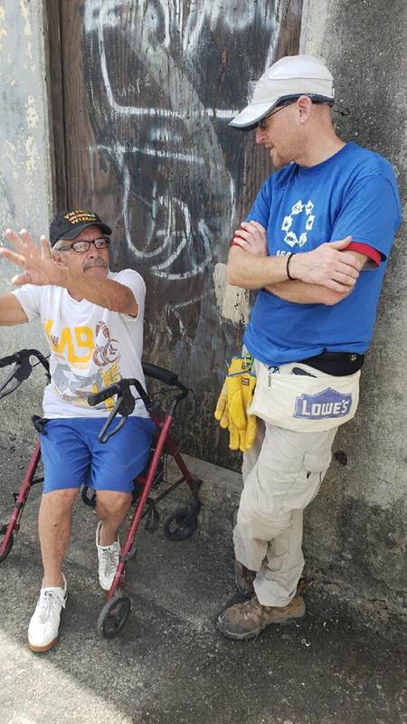 Chatting with Freddy during a break from volunteering in PR July 2018