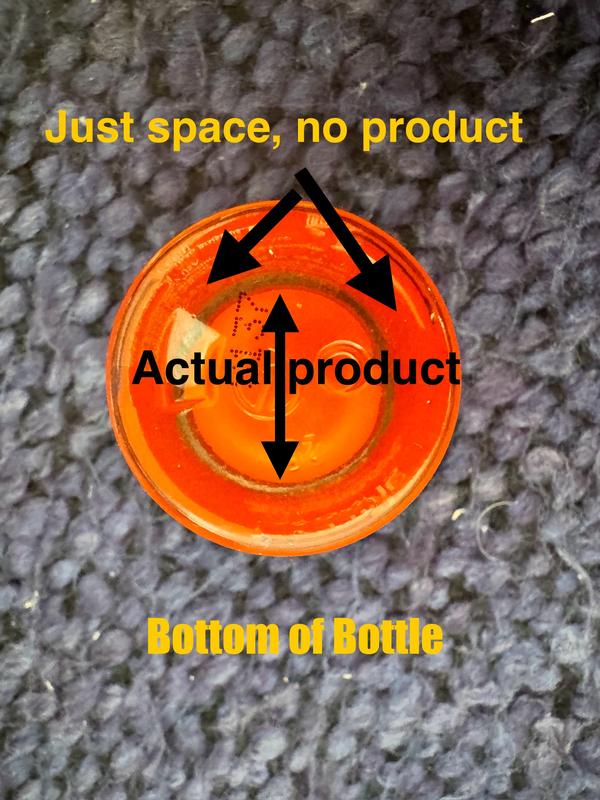 I turned the bottle over and noticed that it was a lot of space and pouch was squeezed in the little inside circle area.