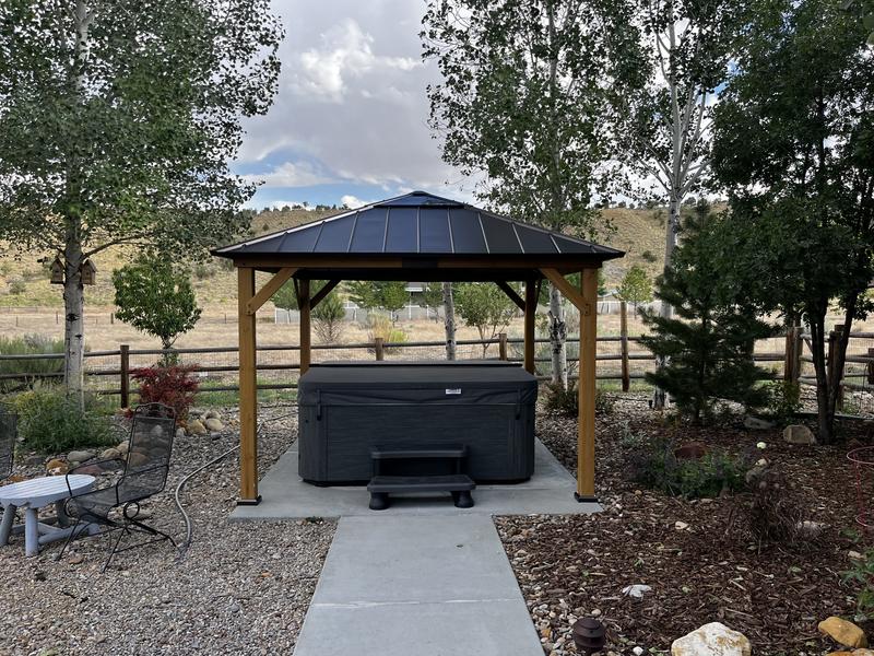 Sunjoy 11-ft x 13-ft Rectangle Brown Wood Steel Roof Gazebo