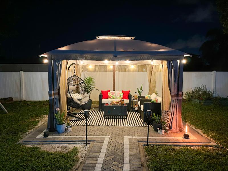 Sunjoy Fiona 11 ft. x 13 ft. Gray Canopy Roof 2-tier Steel