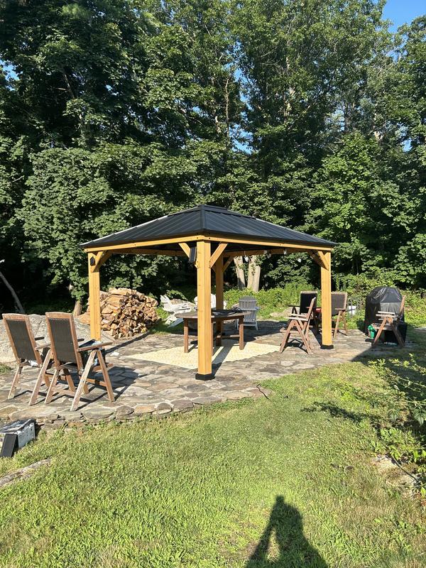 Sunjoy 13-ft x 15-ft Rectangle Brown Wood Steel Roof Gazebo