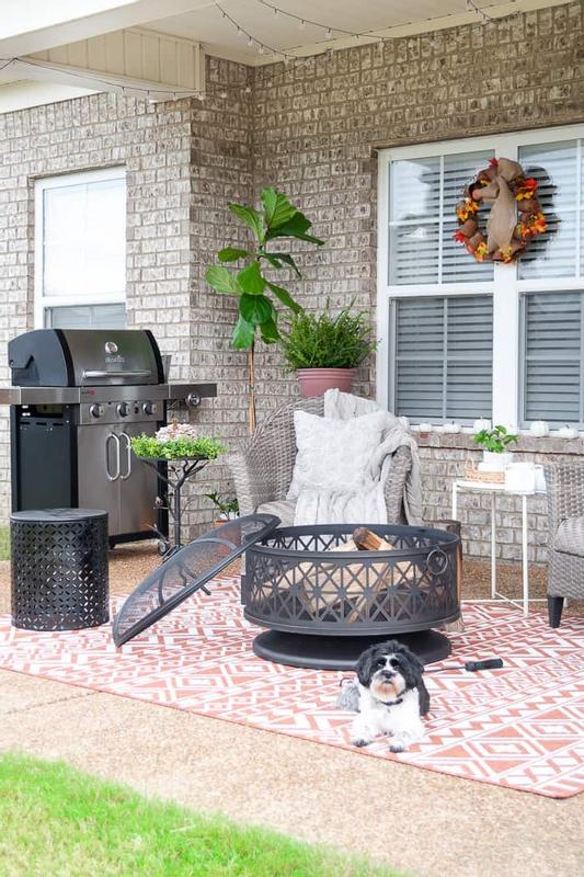 SunJoy firepit on back porch