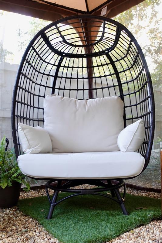 Sunjoy Light Brown Wicker Swivel Egg Cuddle Chair With Legs