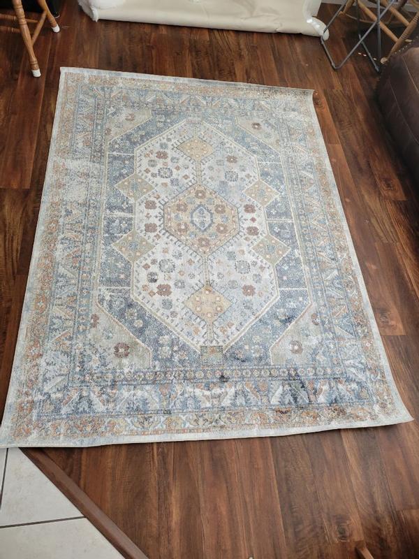Livabliss 7 X 7 (ft) Sky Blue/Beige Round Indoor Medallion Vintage ...