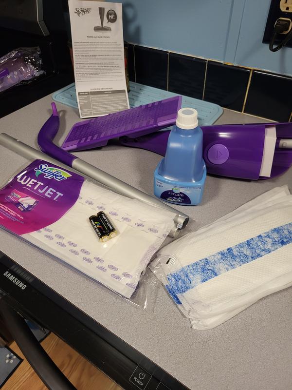  Swiffer WetJet Starter Kit, Includes: 1 Mop, 5 Pads, 1  Solution, Batteries : Health & Household