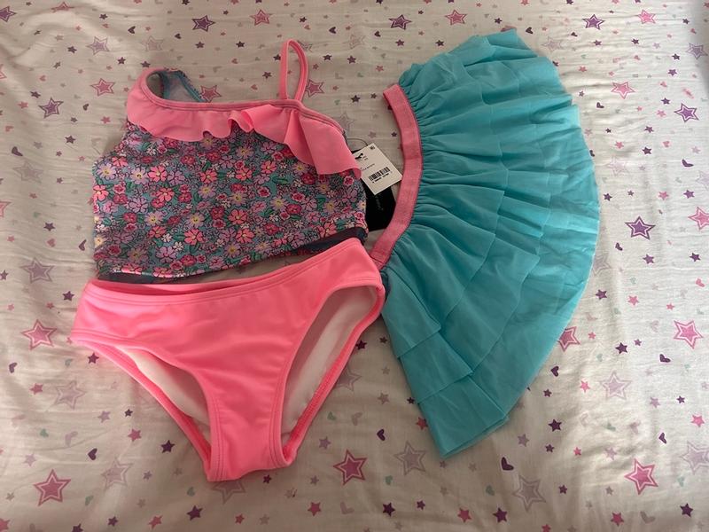 Customer photo for "Adorable 3-piece swimsuit with excellent quality, stretch, and fit"