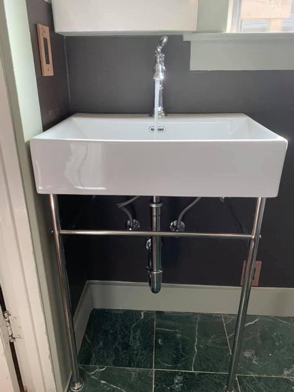 thumbnail image 2 of Claire 24" Rectangle Console Sink – No Faucet Holes, Matte Black Legs, White Ceramic 2 of 13