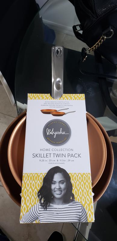 Ayesha Curry Home Collection Porcelain Enamel Nonstick Skillet Twin Pack, Brown Sugar