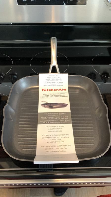 Matte Black KitchenAid Hard Anodized Induction Nonstick Square Grill Pan/Griddle with Pouring Spouts 11.25 Inch 