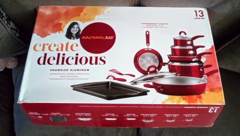 13 Piece Gray Shimmer Rachael Ray Create Delicious Nonstick Cookware Pots and Pans Set