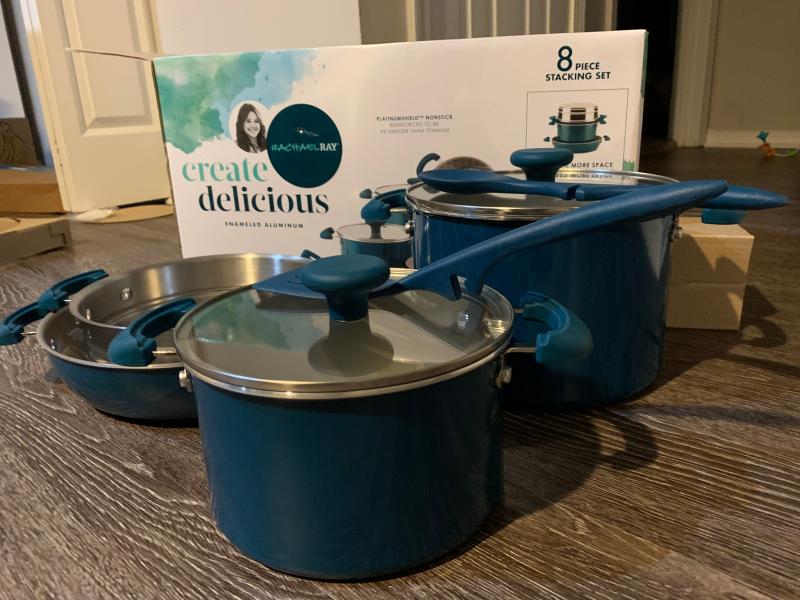 8-Piece Enameled Stacking Cookware Set - Teal Shimmer, Rachael Ray