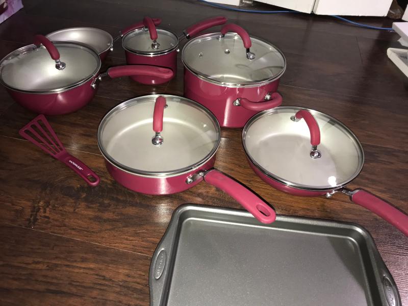 Rachael Ray 13 Piece Create Delicious Aluminum Nonstick Cookware Set, Burgundy Shimmer