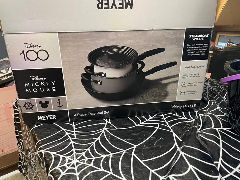 Meyer Corp Steamboat Willie 4-Piece Disney Cookware Set in Black and Gray