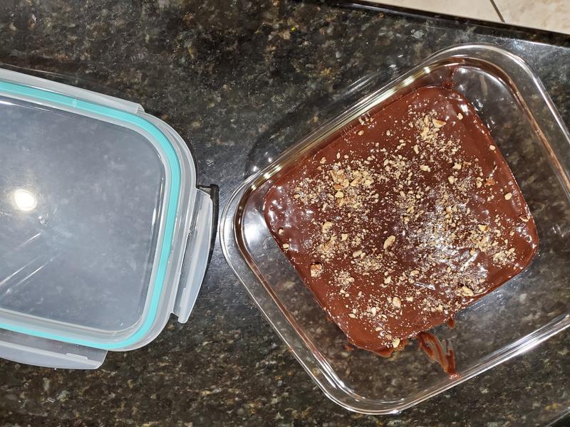 Pouring brownie dough in