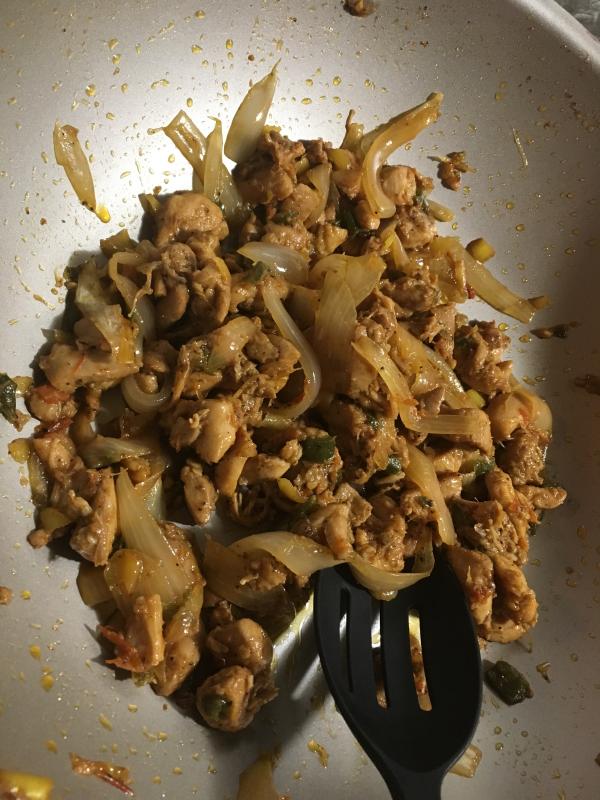 Chicken fajitas cooked in the wok