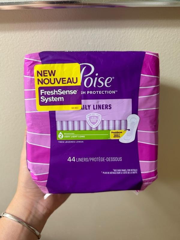 Poise Long Length Panty Liners - 44 Count Light Bladder Protection Liners For Women